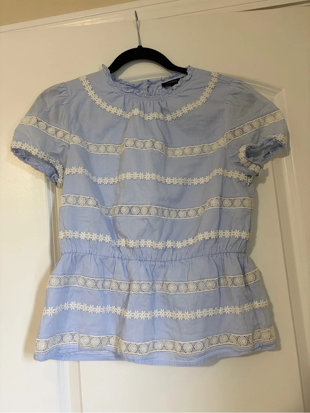 J. Crew Light Blue Lace-Trim Peplum Blouse